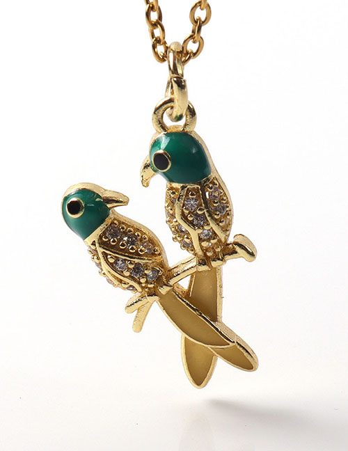 Fashion Green Brass And Diamond Drip Oil Pygmy Bird Necklace  Copper