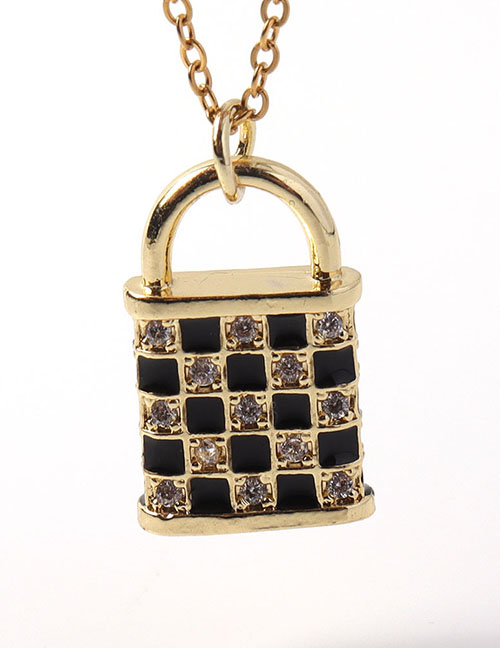 Fashion Black Bronze Diamond Drip Oil Checker Necklace  Copper