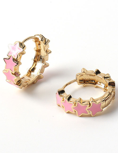 Fashion Pink Gold-plated Brass Pentagram Earrings