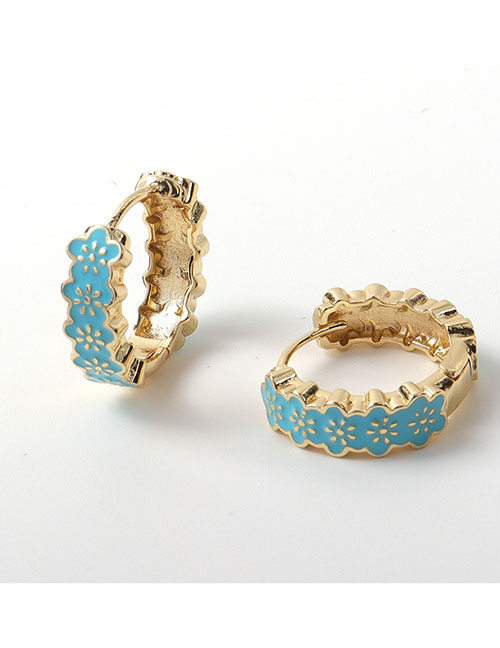Fashion Blue Copper Drop Oil Flower Earrings