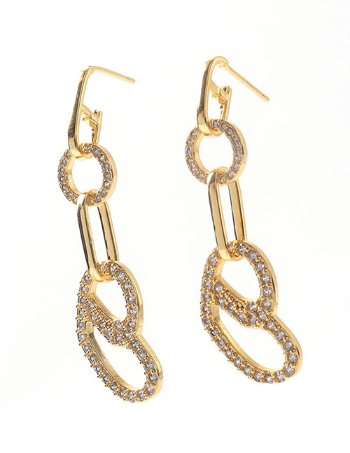 Fashion Gold-2 Brass Diamond Heart Stud Earrings