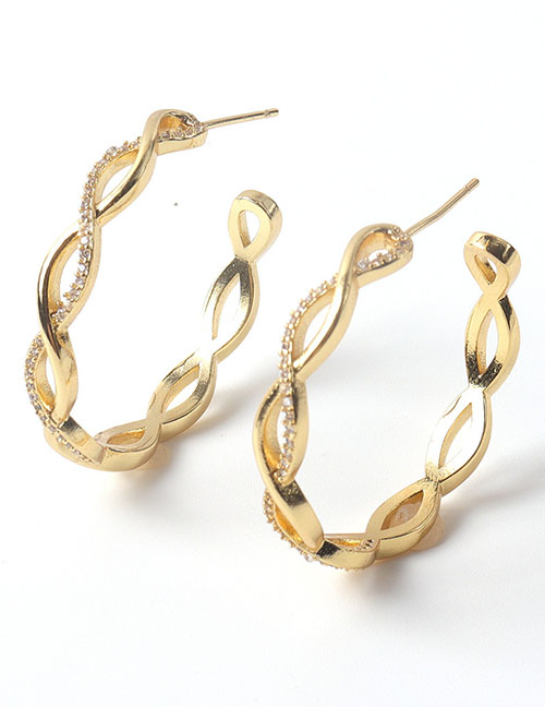 Fashion White Brass-inlaid Zirconium Cross Twist C-shaped Earrings