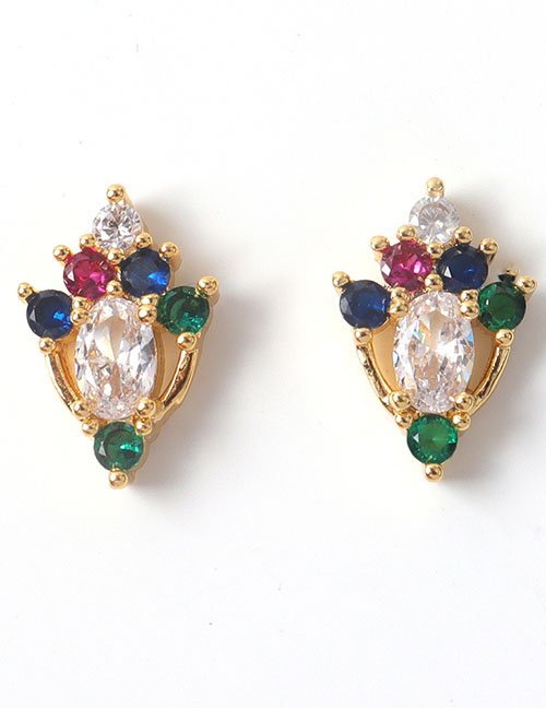 Fashion 4# Copper Diamond Geometric Stud Earrings