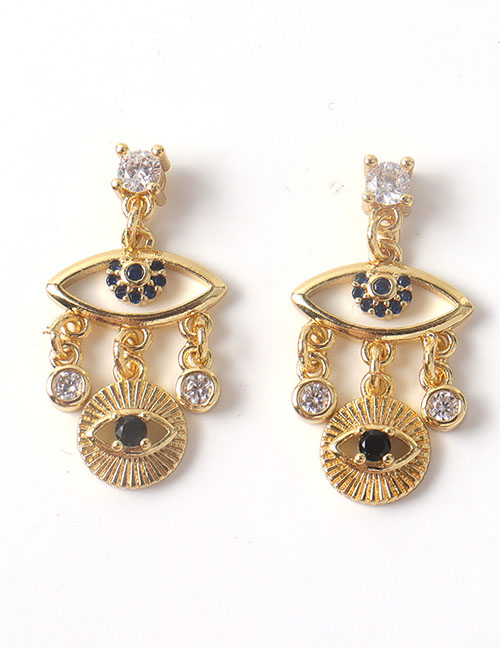 Fashion Gold Bronze Zirconium Eye Drop Earrings
