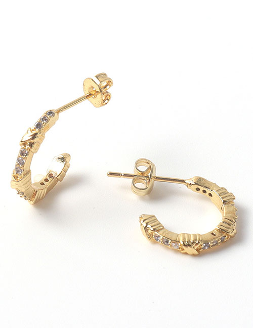 Fashion Gold-2 Copper Inlaid Zirconium C-shaped Earrings