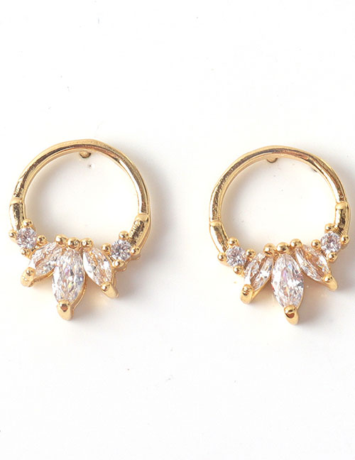 Fashion White Copper Gold Plated Zirconium Geometric Stud Earrings