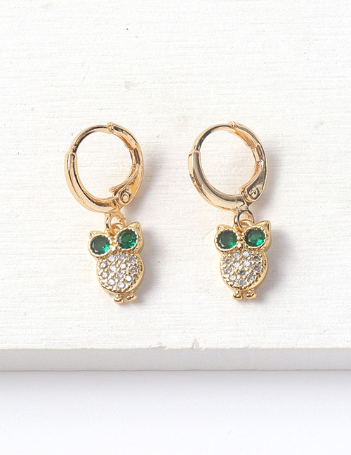 Fashion Gold Bronze Zirconium Owl Earrings