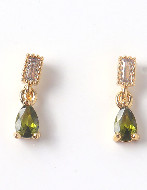 Fashion Green Brass Gold Plated Zirconia Stud Earrings