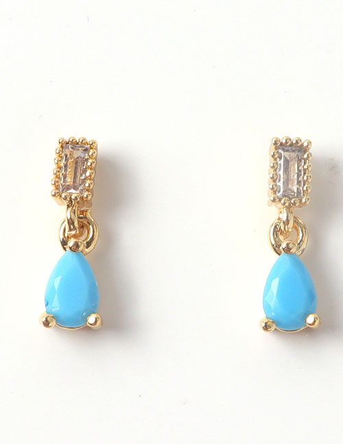Fashion Blue Brass Gold Plated Zirconia Stud Earrings