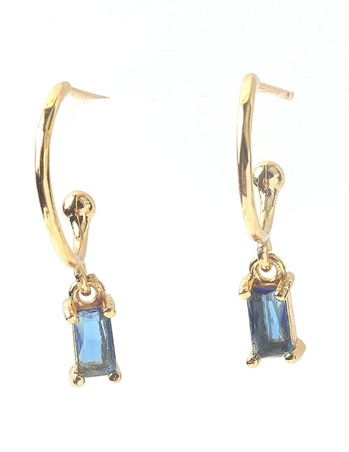 Fashion Blue Brass Gold Plated Square Zirconium Earrings