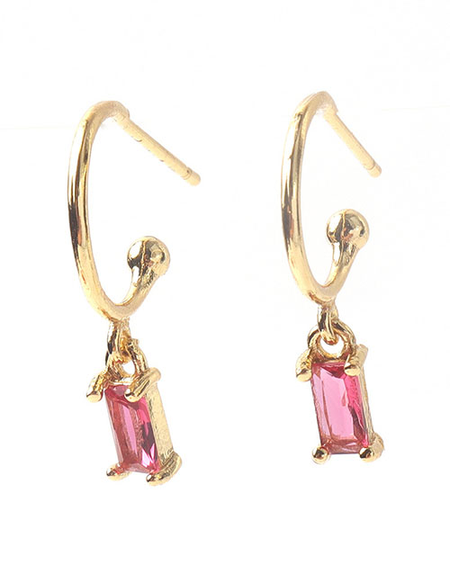 Fashion Pink Brass Gold Plated Square Zirconium Earrings
