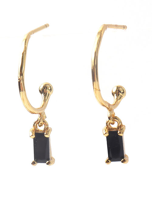Fashion Black Brass Gold Plated Square Zirconium Earrings