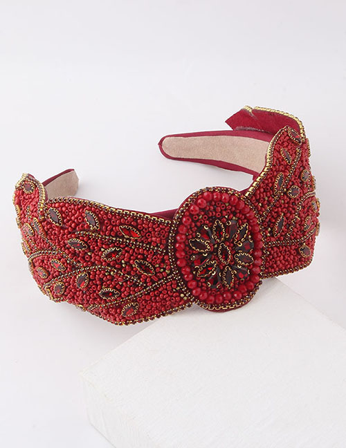 Fashion Red Geometric Diamond And Rice Bead Wide-brimmed Headband