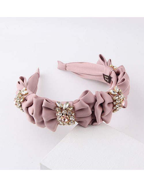 Fashion Pink Geometric Diamond Pleated Wide Headband