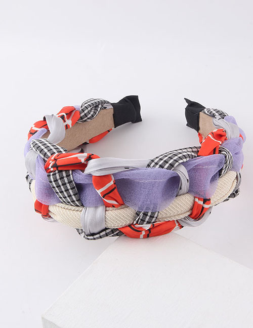 Fashion Purple Fabric Stitching Braided Wide-brimmed Headband