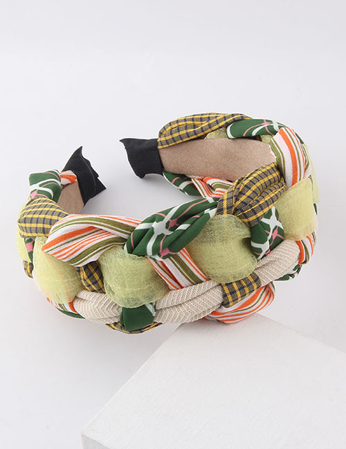 Fashion Green Fabric Stitching Braided Wide-brimmed Headband