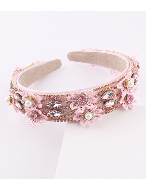 Fashion Pink Geometric Diamond Lace Flower Headband