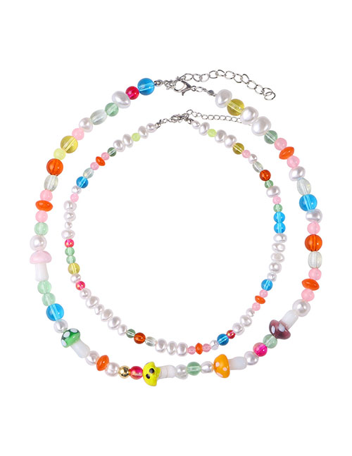 Fashion Candy Colors Pearl Beads Beaded Necklace Set