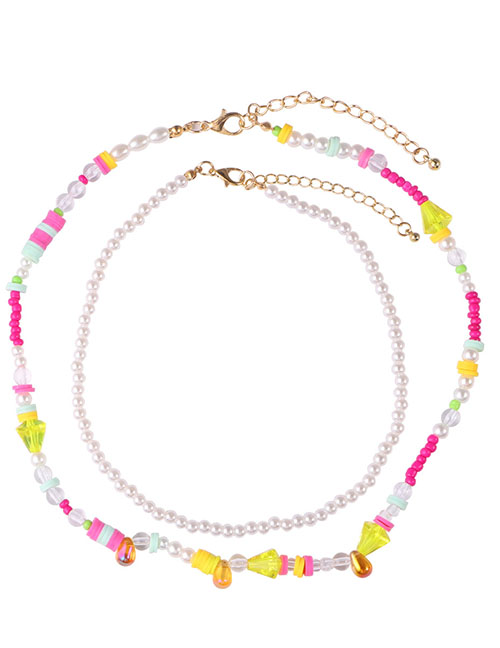 Fashion Candy Colors Pearl Beaded Clay Necklace Set