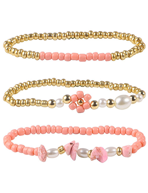 Fashion Pale Pinkish Gray Copper Beads Rice Beads Beaded Bracelet Set
