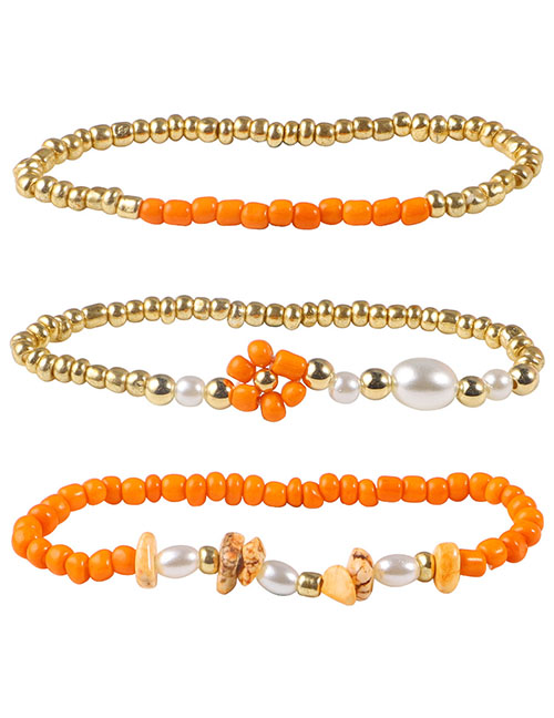 Fashion Orange Copper Beads Rice Beads Beaded Bracelet Set