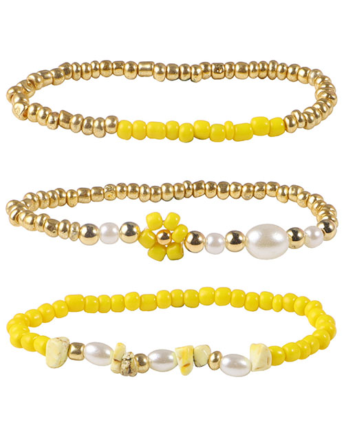 Fashion Yellow Copper Beads Rice Beads Beaded Bracelet Set