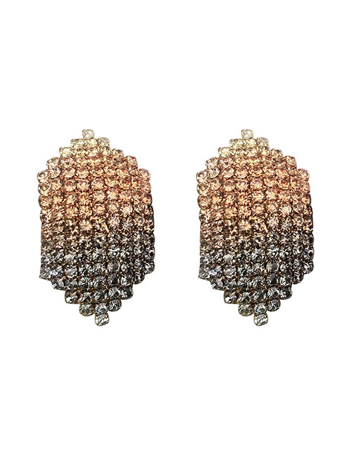 Fashion Short Brown Color Alloy Diamond Geometric Stud Earrings