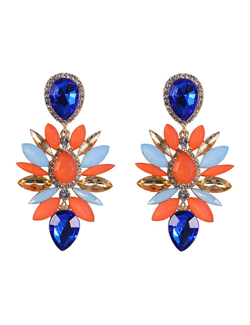 Fashion Blue Orange Alloy Diamond Geometric Stud Earrings
