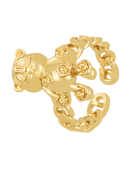 Fashion Gold-3 Bronze Zircon Bear Ring  Copper Inlaid Zircon