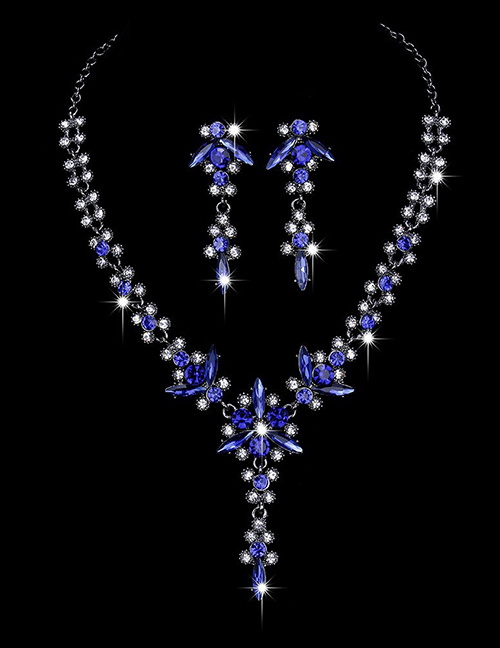Fashion Sapphire Diamond Electroplating Black Geometric Diamond Drop Earrings Necklace Set