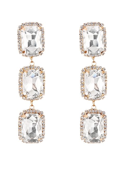 Fashion White Alloy Diamond Square Earrings