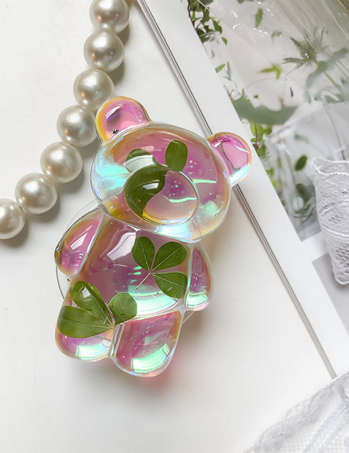 Fashion Color Radium Real Flower - Three Clover Acrylic Laser Flower Bear Airbag Phone Holder
