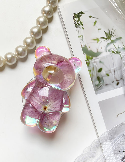 Fashion Color Radium Real Flower - Hydrangea Acrylic Laser Flower Bear Airbag Phone Holder