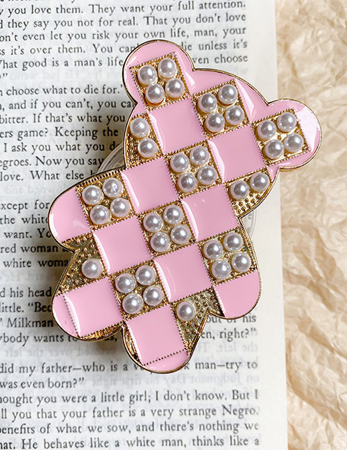 Fashion Pink Acrylic Inlaid Pearl Plaid Bear Cell Phone Airbag Holder