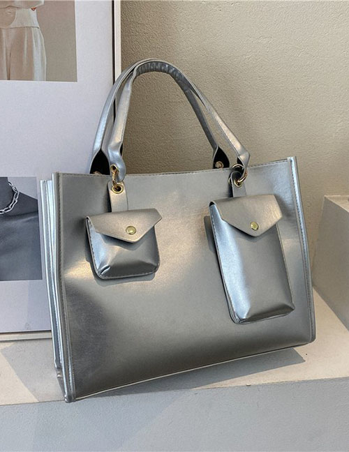 Fashion Silver Color Pu Multi-pocket Large Capacity Crossbody Bag