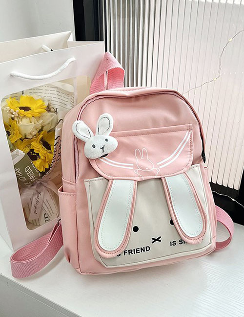 Fashion Pink Nylon Cartoon Rabbit Ears Large Capacity Backpack