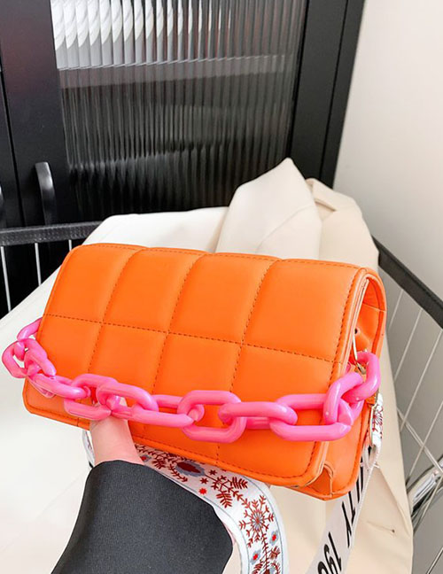 Fashion Orange Pu Chain Hand Check Messenger Bag