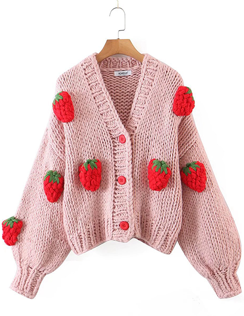 Fashion Pink Strawberry Knit Cardigan