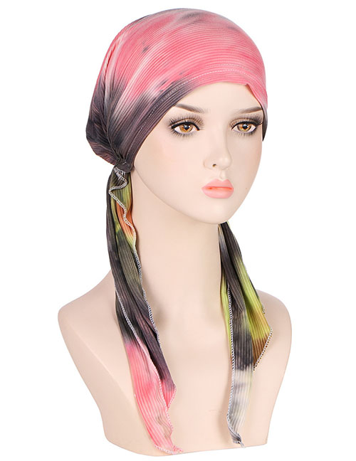Fashion Black + Powder Tie-dye Pleated Pullover Hat With Two Tail Stripes
