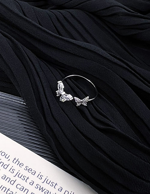 Fashion Silver Bronze Zirconium Butterfly Open Ring