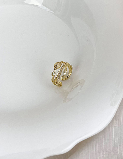 Fashion Gold Brass Set Zirconium Cross Open Ring