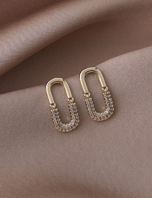 Fashion Gold Copper Diamond Oval Stud Earrings
