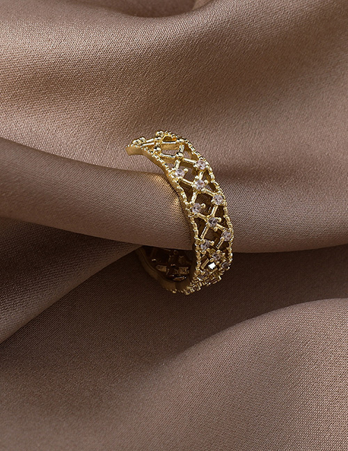 Fashion Gold Brass Diamond Mesh Cutout Ring