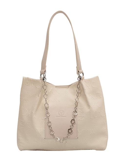 Fashion Creamy-white Embossed Canvas Soft Side Large Capacity Shoulder Bag