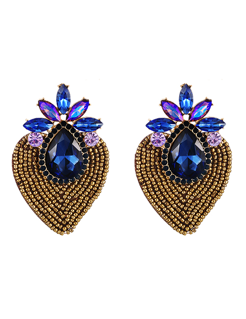 Fashion Gold Alloy Inlaid Water Drop Diamond Love Rice Bead Stud Earrings