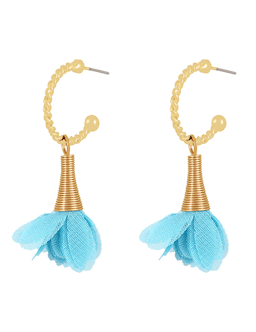 Fashion Blue Alloy Mesh Flower C Shape Stud Earrings