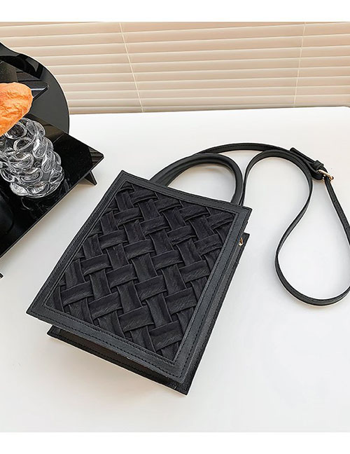 Fashion Black Pu Braided Large Capacity Crossbody Bag