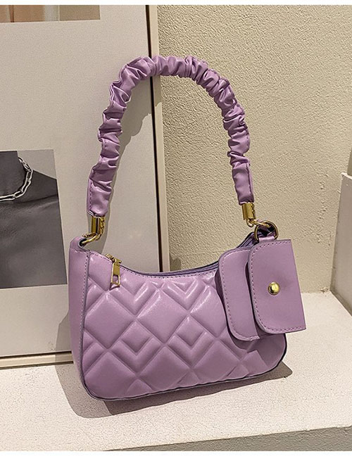 Fashion Purple Diamond Embroidery Pleated Shoulder Bag