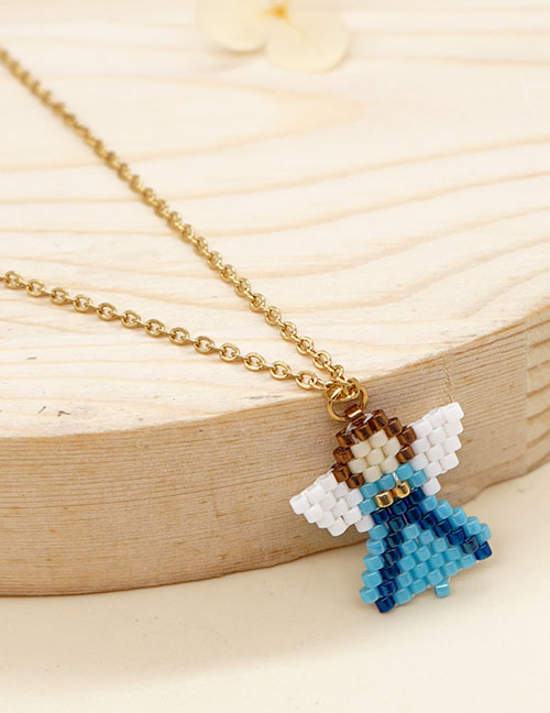 Fashion Blue Rice Beaded Braided Angel Necklace