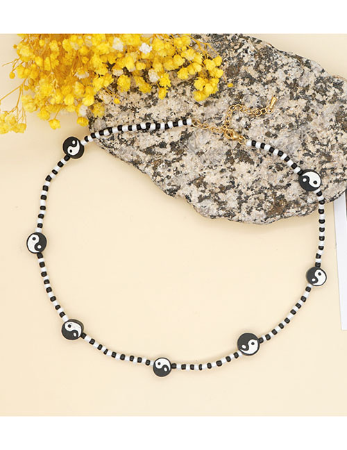 Fashion Black And White Geometric Beaded Beaded Ceramic Tai Chi Necklace